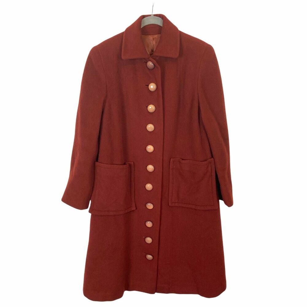 Penn Traffic Co Overcoat Vintage 50's Women's Rust Long Sleeve Collared size M/L